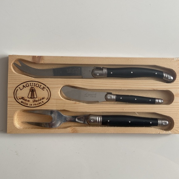 Laguiole Sets 3-Piece Serving Cutlery Set Black and 4-Piece Cheese Knives Black - Picture 5 of 9